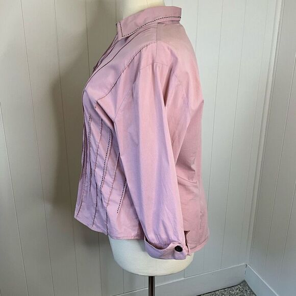 Dressbarn Womens Plus 22/24 Button Front Blouse Shirt Pink Long Sleeve Stretch - Picture 10 of 15